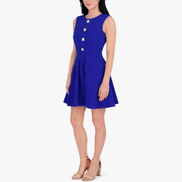 Kensie Cobalt Blue Sleeveless High Neck A Line Mini Dress Size 14 New - Picture 2 of 5